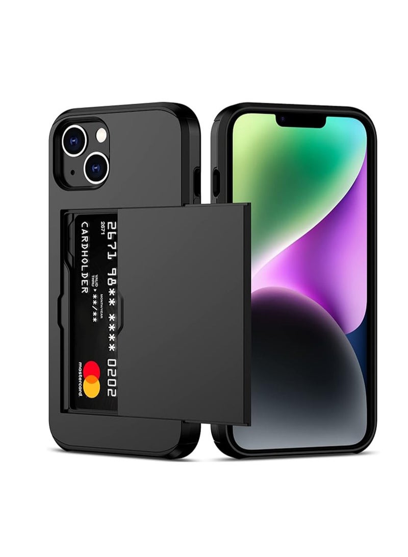 WRISTWISE غطاء حافظة لهاتف iPhone 14 Plus مع حامل بطاقات، طبقة مزدوجة متينة واقية مقاومة للصدمات، فتحة بطاقة مخفية، غطاء محفظة رفيع لهاتف iPhone 14 Plus للنساء والرجال (أسود) - Image 1