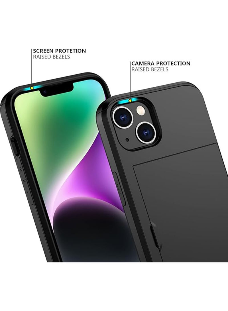 WRISTWISE غطاء حافظة لهاتف iPhone 14 Plus مع حامل بطاقات، طبقة مزدوجة متينة واقية مقاومة للصدمات، فتحة بطاقة مخفية، غطاء محفظة رفيع لهاتف iPhone 14 Plus للنساء والرجال (أسود) - Image 4