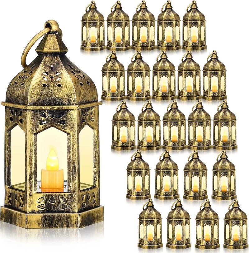 Hortsun هورتسون 24 قطعة فانوس LED عتيق لتزيين حفلات الزفاف مع شمعة متلألئة تعمل بالبطارية لتزيين حفلات الزفاف والمهرجانات وتعليق الشموع في رمضان وعيد الميلاد - Image 1
