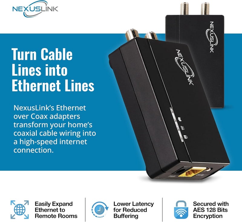 NEXUSLINK G.hn Ethernet Over Coax Adapter Kit - 1.2Gbps Network for Unused/Dark Coax - Secure Wired Connection for Gaming & Streaming - Easy Setup - Not for Cable TV/Internet - 2 Units (GCA-1200-KIT) - Image 2