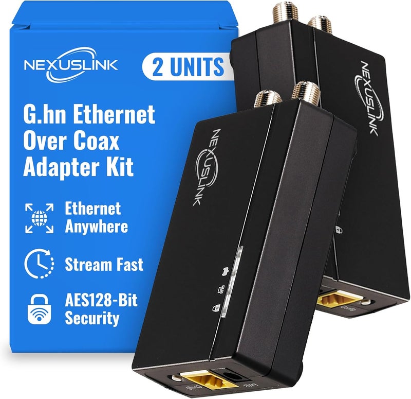 NEXUSLINK G.hn Ethernet Over Coax Adapter Kit - 1.2Gbps Network for Unused/Dark Coax - Secure Wired Connection for Gaming & Streaming - Easy Setup - Not for Cable TV/Internet - 2 Units (GCA-1200-KIT) - Image 1