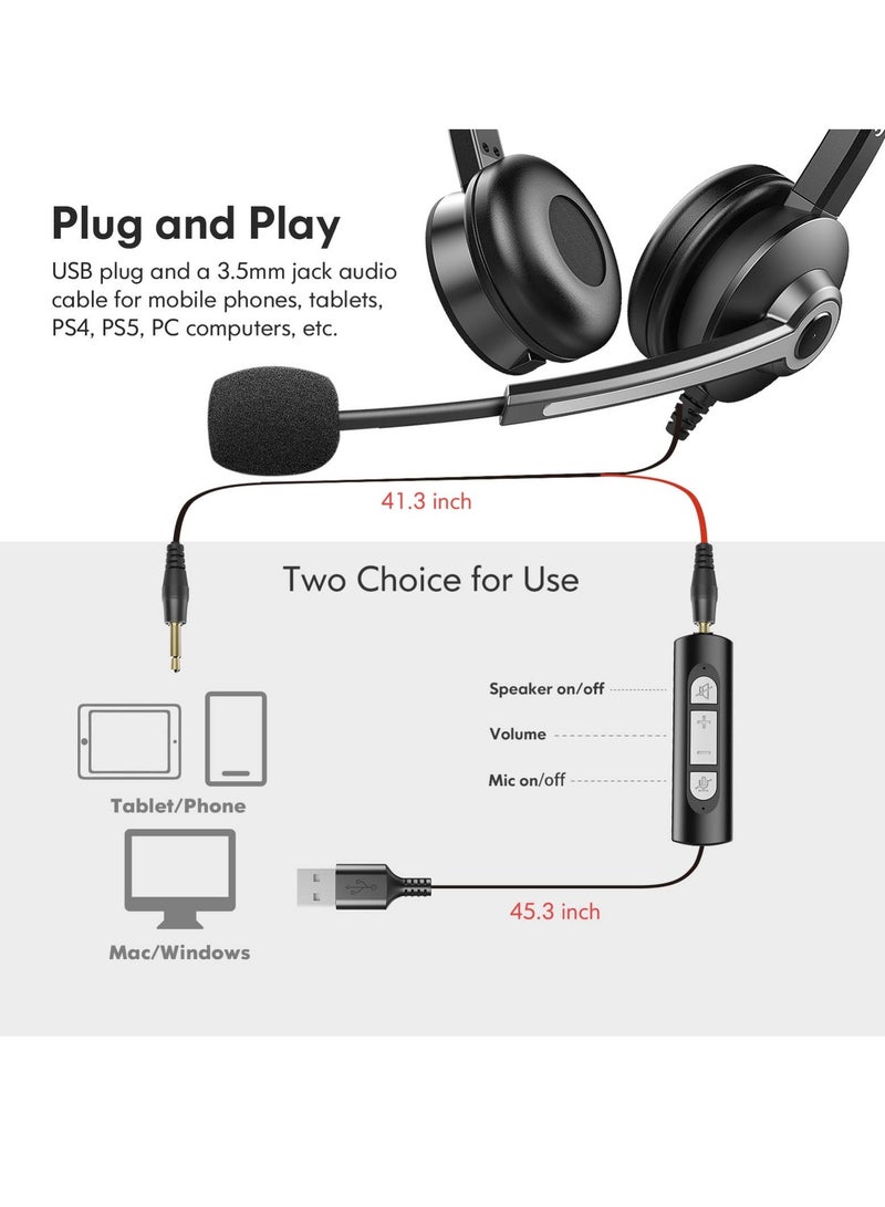 KASTWAVE USB Computer Headset with Mic, Noise Cancelling, Comfortable Fit - Perfect for Office, Telework, and Zoom - 3.5mm & USB Plug Options - Crystal Clear Chat - In-line Control - Wide Compatibility - Image 5