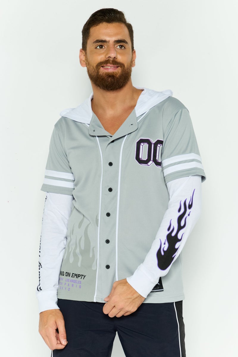 Rue 21 هودي رجالي مزود بأزرار بطبقات، رمادي - Image 1