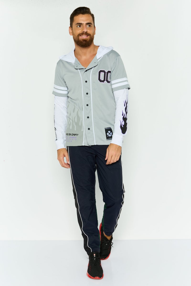 Rue 21 Men Button Down Layered Hoodies, Grey - Image 4