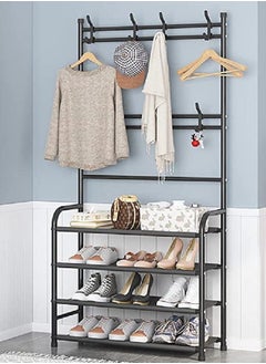 AGD Four Shelves Professional Multifunctional Clothes And Shoes Stand With Hooks Clothes Hanger For Bedroom Entryway Bathroom 80*26*153cm  - Image 1