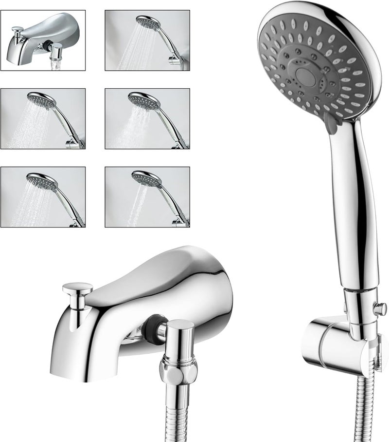 BEIYI Chrome Tub Spout with Diverter, 5 Settings All Metal Bathtub Faucet with Spraye High Pressure Bath Tub Spout Faucet Set - Image 1