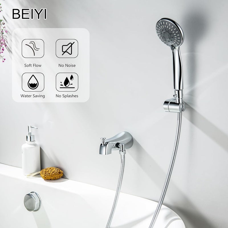 BEIYI Chrome Tub Spout with Diverter, 5 Settings All Metal Bathtub Faucet with Spraye High Pressure Bath Tub Spout Faucet Set - Image 2