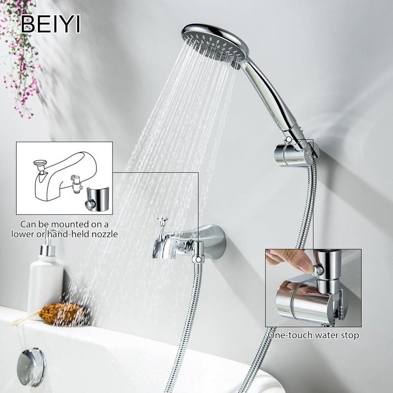 BEIYI Chrome Tub Spout with Diverter, 5 Settings All Metal Bathtub Faucet with Spraye High Pressure Bath Tub Spout Faucet Set - Image 3