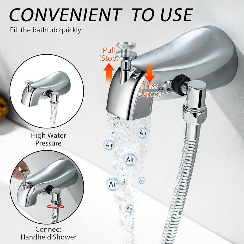 BEIYI Chrome Tub Spout with Diverter, 5 Settings All Metal Bathtub Faucet with Spraye High Pressure Bath Tub Spout Faucet Set - Image 4