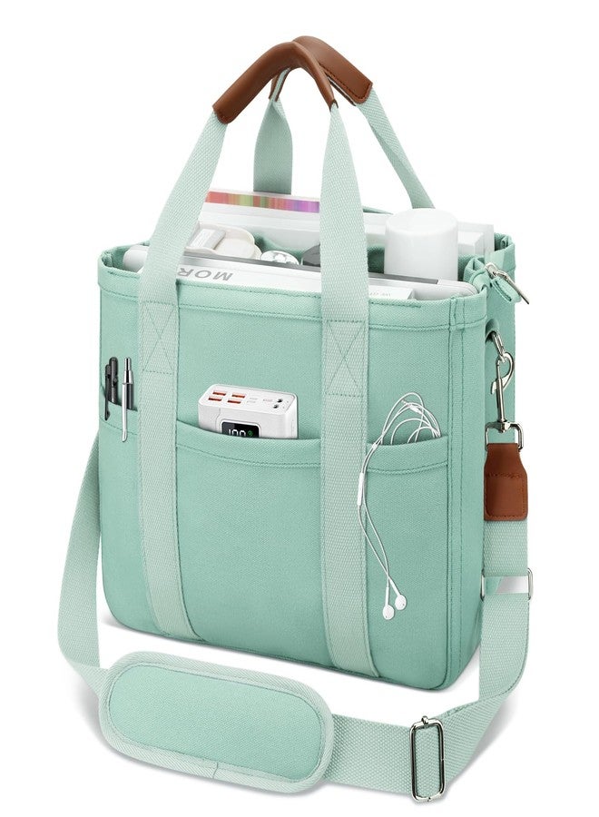 KKXIU Canvas Tote Bag for Women with Zipper and Compartments Crossbody Large Bible Messenger Purse Bag With Pockets - Green - Image 1