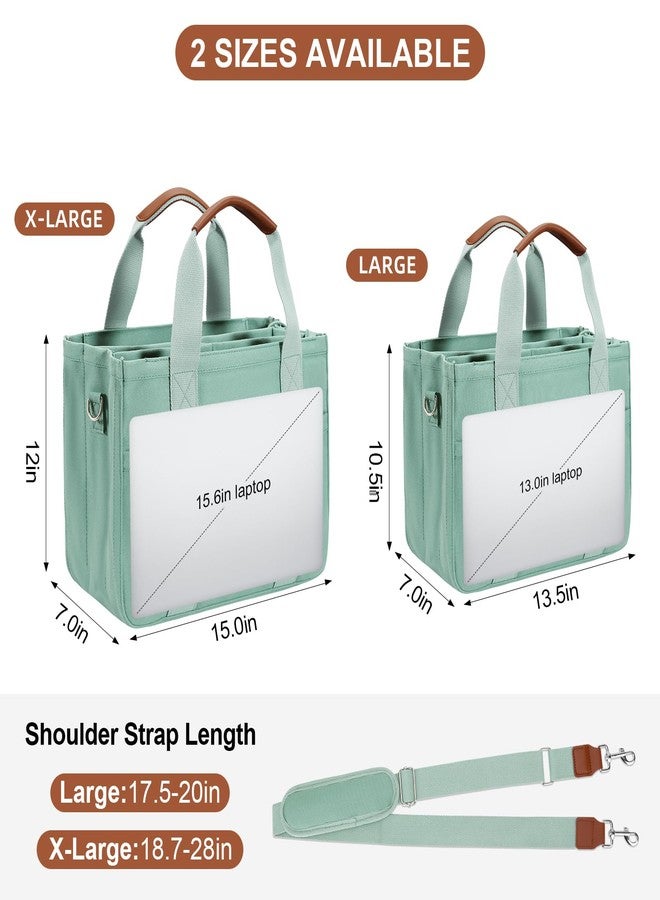 KKXIU Canvas Tote Bag for Women with Zipper and Compartments Crossbody Large Bible Messenger Purse Bag With Pockets - Green - Image 2