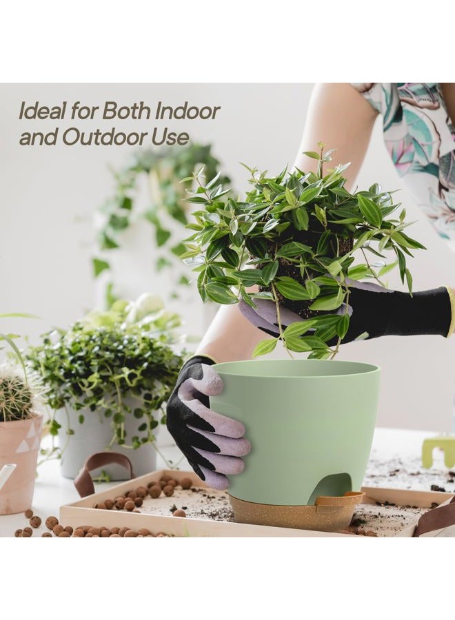 Campior Self-Watering Planters - 5 Size Indoor and Outdoor Plant Pots with Drainage Holes and Wick Rope, Plastic Pot for Succulents, Flowers, and Plants, (7”,6.5”,6”,5.5”,5” Inches), Pack of 10, Green - Image 5