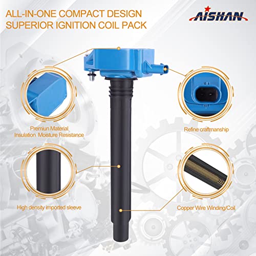 AISHAN Set of 4 Ignition Coil Pack Blue Compatible with Chrysler 200 Dodge Dart Fiat 500X Jeep Renegade Cherokee Ram ProMaster Replace UF751 UF754 68242286AA 68080580AB 0221504050 - Image 3