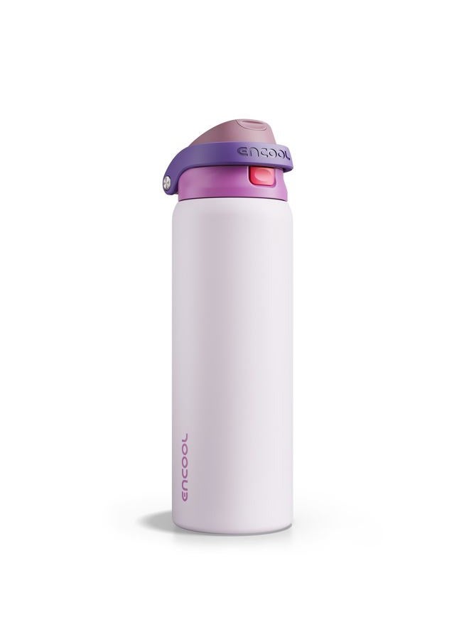 ENCOOL Leakproof Insulated Water Bottle with Straw Dual-Sip Water Bottle Bag-Safe Design for Work, Commute & Gym – Keeps Drinks Cold All Day, 32 oz, Purple Cabbage - Image 1
