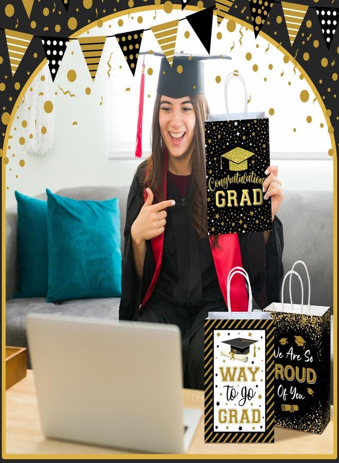 Zhanmai 24 Pcs 2026 Graduation Party Favors Bags Paper Graduation Goodie Bag Black and Gold Congratation GRAD Candy Treat Bag with Handles for High School College Graduation Party Decoration Supplies - Image 4