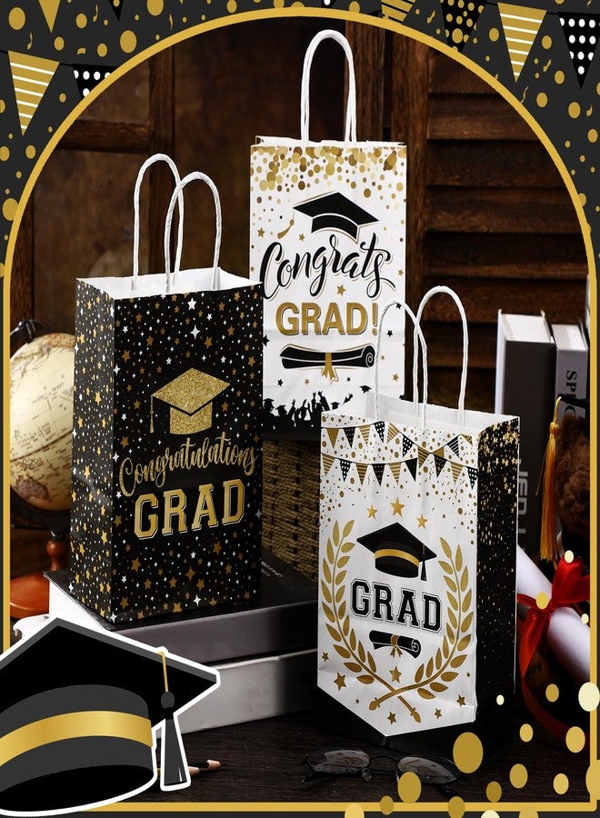 Zhanmai 24 Pcs 2026 Graduation Party Favors Bags Paper Graduation Goodie Bag Black and Gold Congratation GRAD Candy Treat Bag with Handles for High School College Graduation Party Decoration Supplies - Image 3