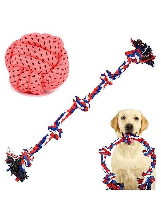 ألعاب مضغ قوية، حبل قطني غير قابل للتدمير مكون من 5 عقد + كرة حبل قطني لتنظيف الأسنان (قد يختلف اللون) - Image 1
