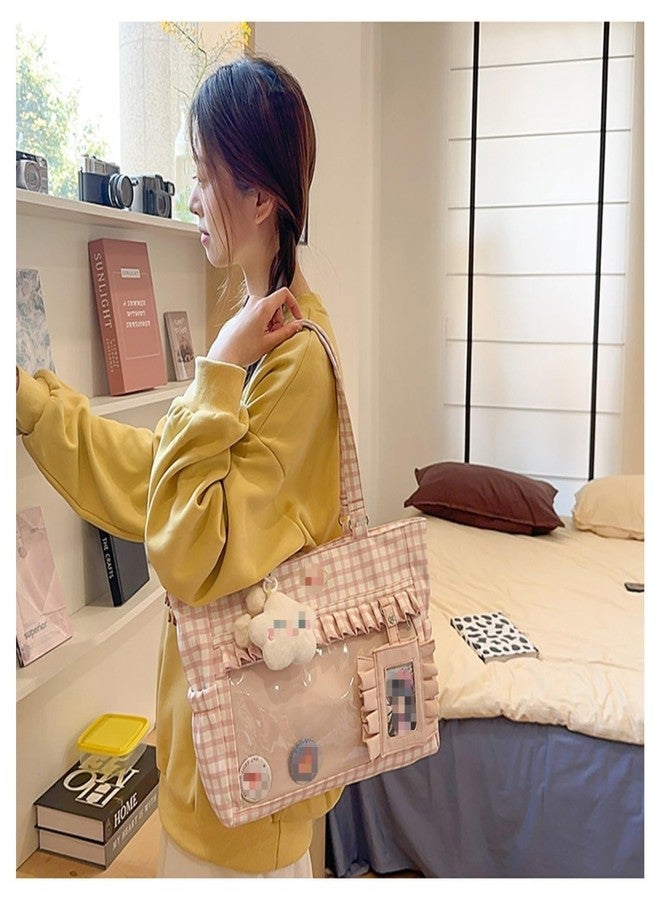 حقيبة KeAiDmon Kawaii Ita مع جيب داخلي شفاف لعرض دبابيس وشارات الأنمي، حقيبة مراسلة Kpop، حقيبة كتف Lolita (لون وردي) - Image 2