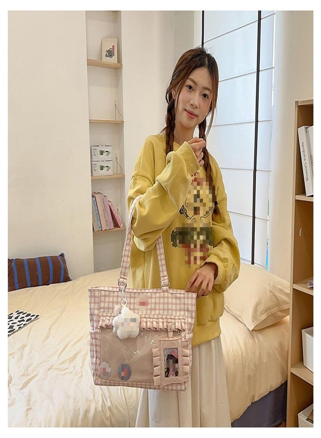 حقيبة KeAiDmon Kawaii Ita مع جيب داخلي شفاف لعرض دبابيس وشارات الأنمي، حقيبة مراسلة Kpop، حقيبة كتف Lolita (لون وردي) - Image 3