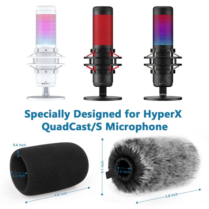 ChromLives Pop Filter for Hyperx Quadcast s, Mic Foam Cover+Furry Wind Muff Compatible with Hyperx Quadcast s Microphone Pop Filter Windscreen Cover for Indoor/Outdoor Use,Combo 2Pack - Image 5