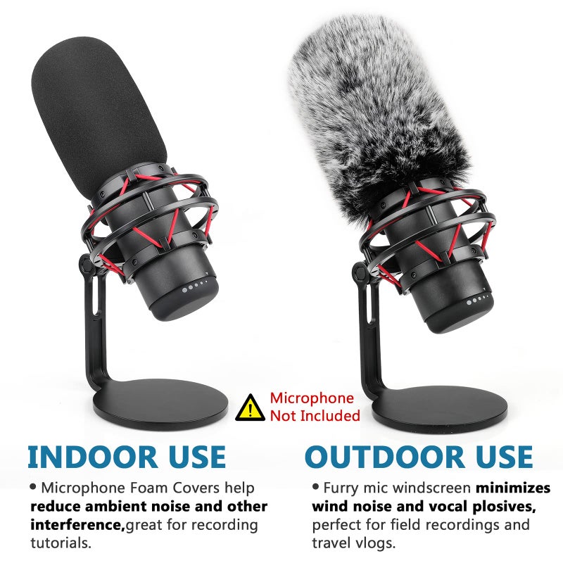 ChromLives Pop Filter for Hyperx Quadcast s, Mic Foam Cover+Furry Wind Muff Compatible with Hyperx Quadcast s Microphone Pop Filter Windscreen Cover for Indoor/Outdoor Use,Combo 2Pack - Image 2