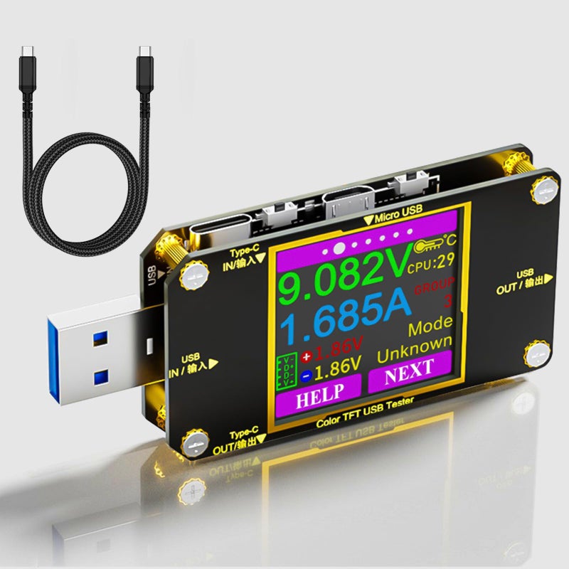 Eversame USB C Power Meter Tester, Voltmeter Ammeter Load Tester, Voltage and Current Monitor With Braided C to C Cable (1.5Ft/50cm) - Test Cable Speed - PD 2.0/3.0 QC 2.0/3.0/4.0 - Image 1