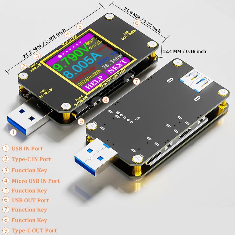 Eversame USB C Power Meter Tester, Voltmeter Ammeter Load Tester, Voltage and Current Monitor With Braided C to C Cable (1.5Ft/50cm) - Test Cable Speed - PD 2.0/3.0 QC 2.0/3.0/4.0 - Image 2