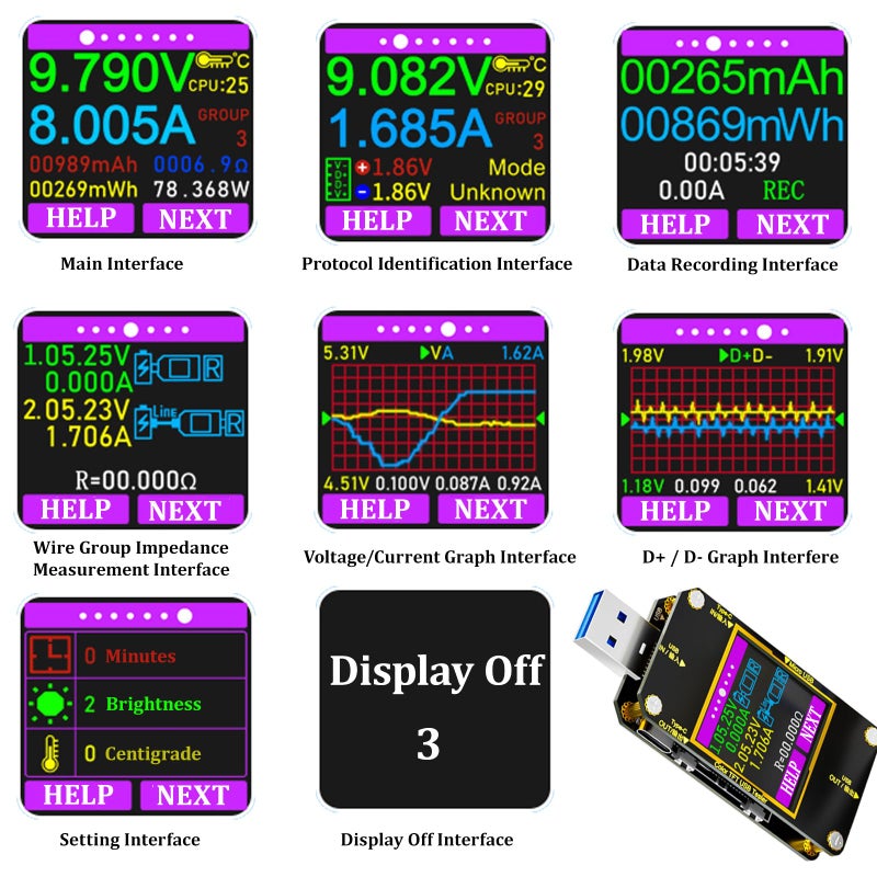 Eversame USB C Power Meter Tester, Voltmeter Ammeter Load Tester, Voltage and Current Monitor With Braided C to C Cable (1.5Ft/50cm) - Test Cable Speed - PD 2.0/3.0 QC 2.0/3.0/4.0 - Image 4