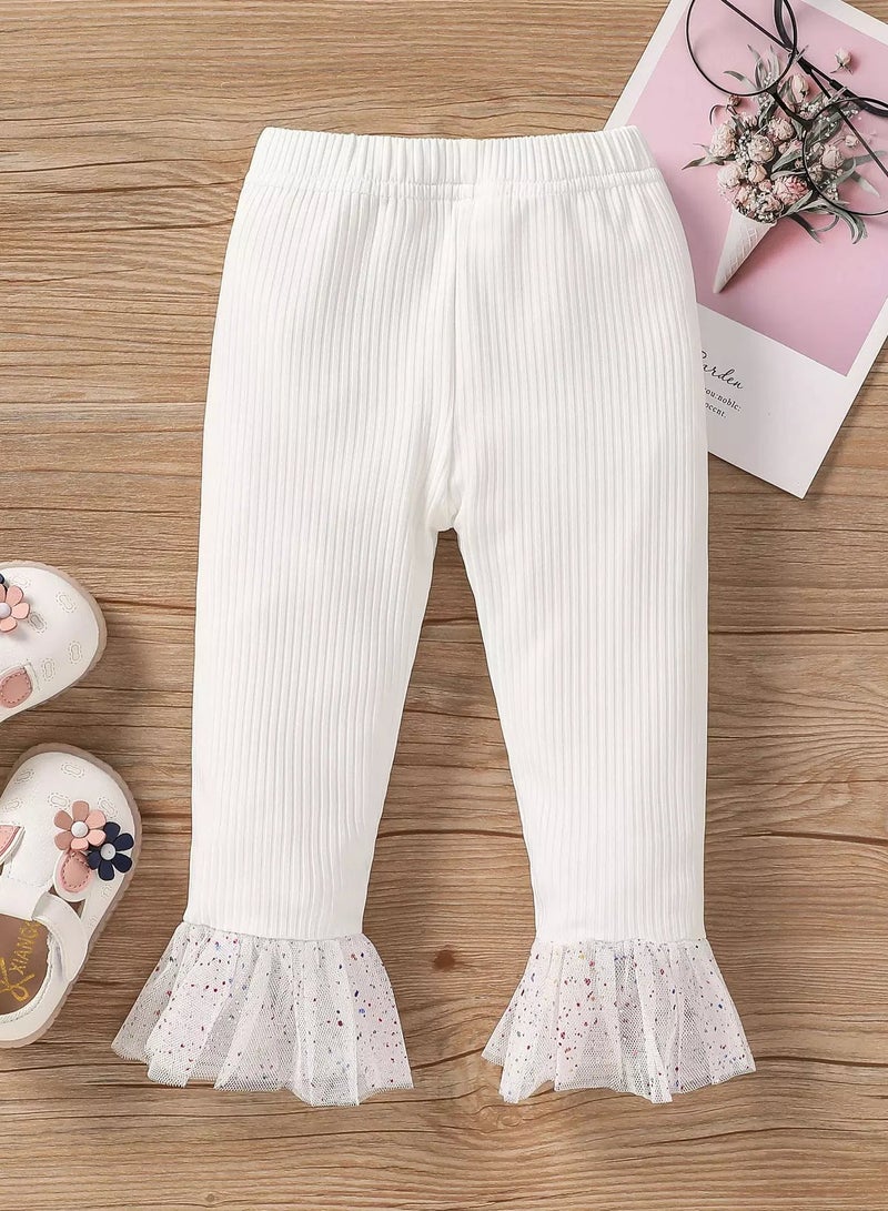 Baby Contrast Mesh Hem Flare Leg Pants  - Image 2
