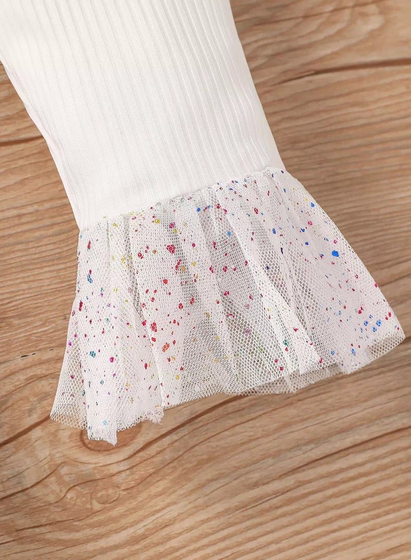 Baby Contrast Mesh Hem Flare Leg Pants  - Image 4