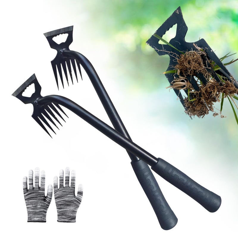 utosday Weed Puller Tool2Pcs Gardening Hand Weeder Tools 2026 New Weeding Artifact Uprooting Weeding Tool Manganese Steel Weed Removal TooL 6 Teethes Dual Purpose Manual Weed Pulling Tool for Yard Gardenl - Image 2