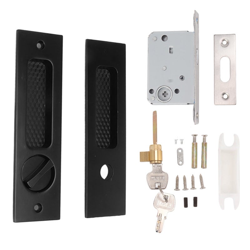 Pocket Door Mortise Lock: Black Zinc Alloy, Double Sided Switch, Easy To Install - Concealed Recessed Handle for Bedroom, Kitchen, Garage, Shed Doors - Image 1