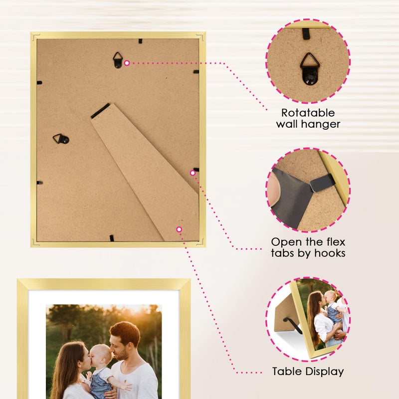 FIXSMITH 8x10 Picture Frame Bulk-6 Pack, Gold Picture Frames Collage Wall Decor, Wall & Tabletop Picture Frames, Photo Frame with HD Plexiglass, Display Pictures 5x7 with Mat or 8x10 Without Mat - Image 5