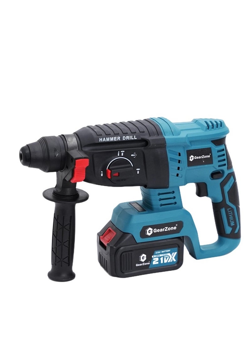 GearZone Cordless Electric Hammer Drill, 21V High Power, With 17pcs Accessories Bit Set, for Concrete & Wood Drilling, With Two Lithium Batteries-Blue Color  - Image 2