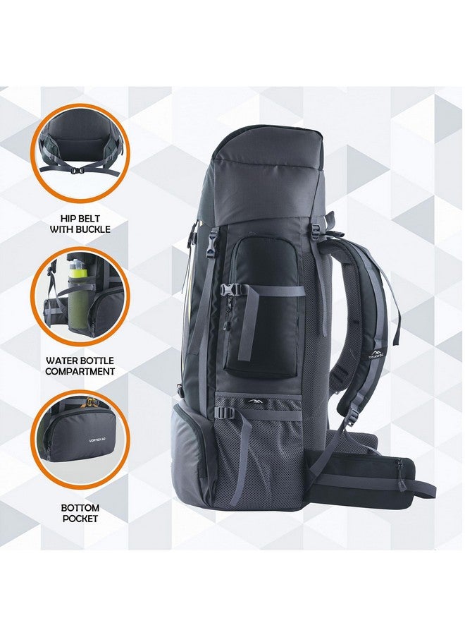 Trawoc حقيبة ظهر ترافوك فورتكس 60 لتر للسفر والمشي لمسافات طويلة للرجال والنساء، ضمان 3 سنوات، سوداء، HK004 - Image 5