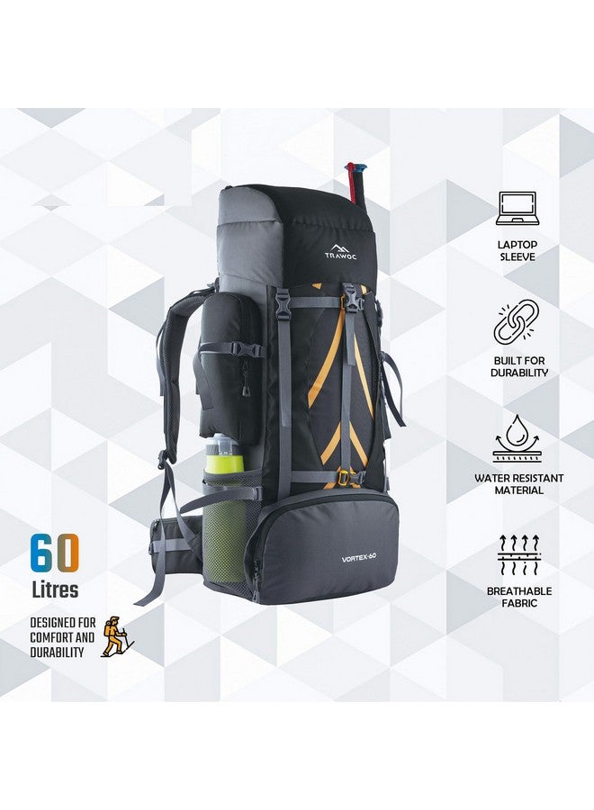 Trawoc حقيبة ظهر ترافوك فورتكس 60 لتر للسفر والمشي لمسافات طويلة للرجال والنساء، ضمان 3 سنوات، سوداء، HK004 - Image 4