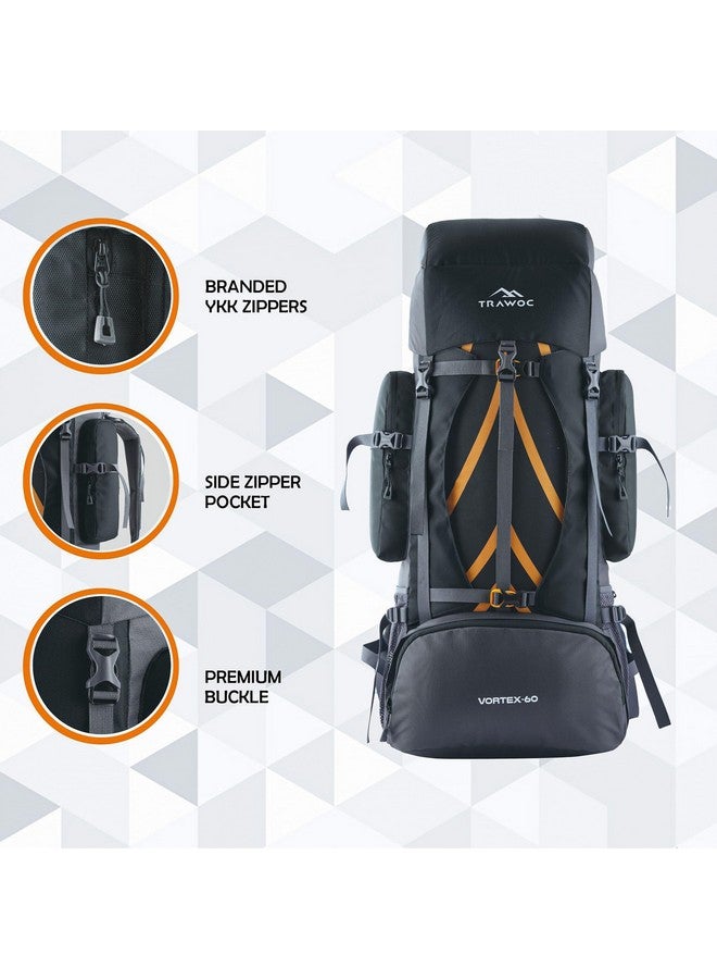 Trawoc حقيبة ظهر ترافوك فورتكس 60 لتر للسفر والمشي لمسافات طويلة للرجال والنساء، ضمان 3 سنوات، سوداء، HK004 - Image 2