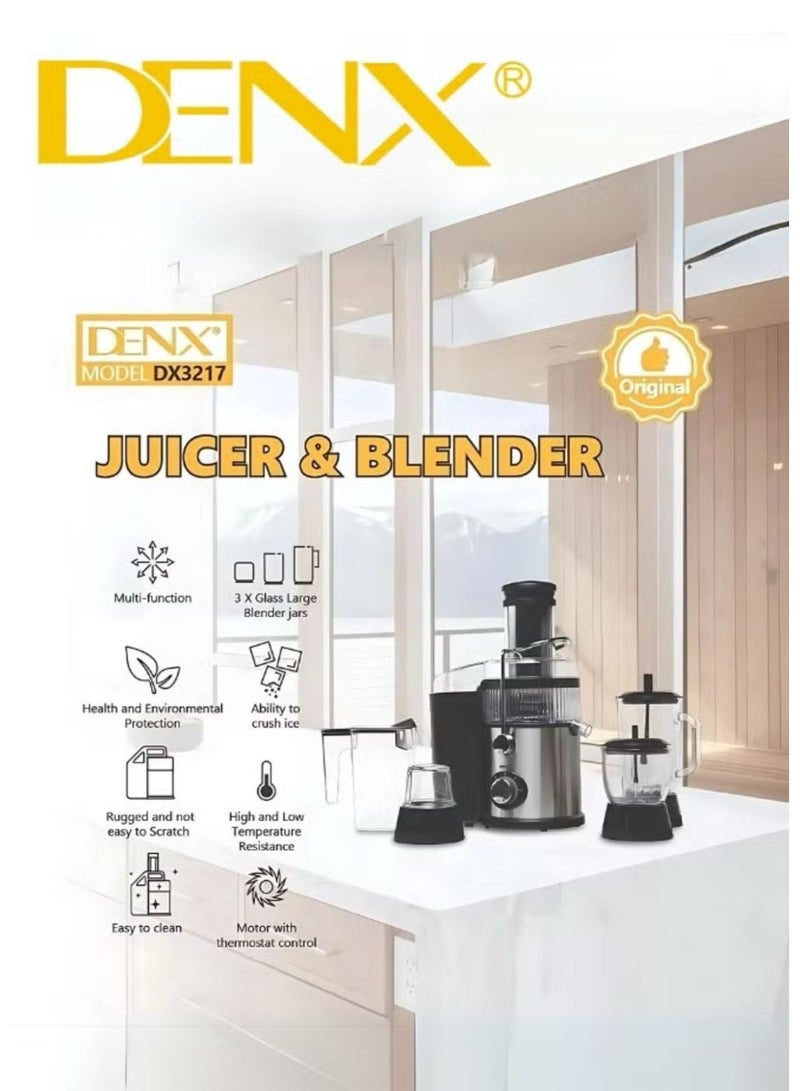 دينكس DX3217 عصارة وخلاط متعدد الوظائف 4 في 1 مع 3 برطمانات زجاجية، ومحرك عالي الطاقة 4000 واط، وإمكانية سحق الثلج، وتحكم في درجة الحرارة - مثالي للخلط الصحي والسريع - Image 3