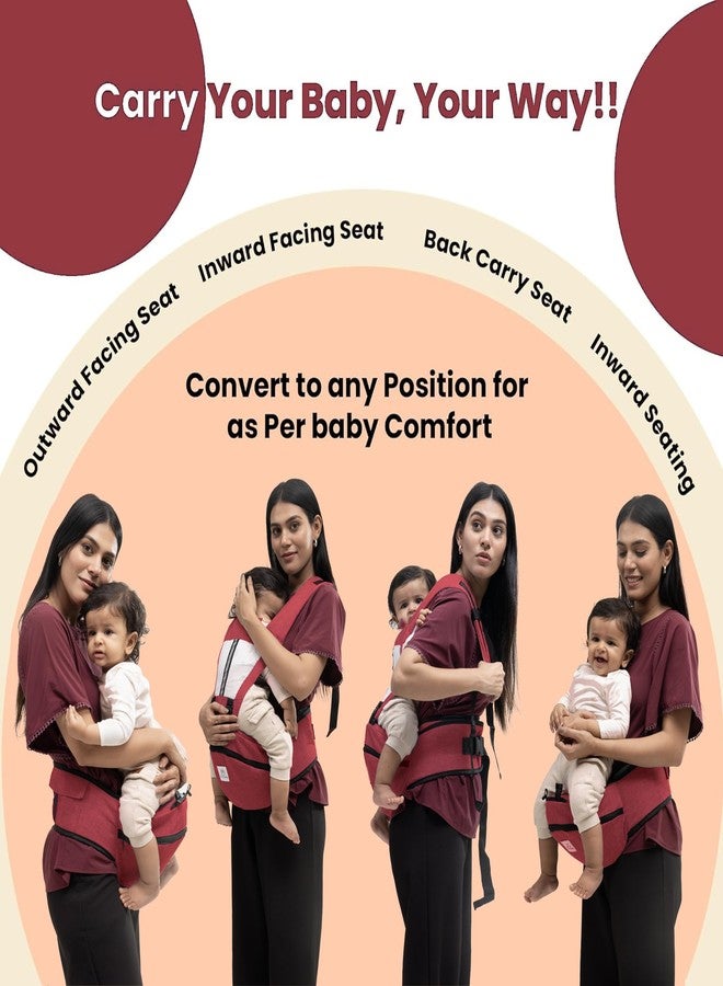 Tinyberg | Baby Carrier for 0 to 3 Year Baby | Baby Carrier for Newborn | Baby Carrying Bag | 4-in-1 Hip Seat, Adjustable Straps, Soft Thigh Padding, Large Storage & Phone Pocket | Baby Carry Bag | Kangaroo Bag | Up to-15 Kg - Sunset Red - Image 2