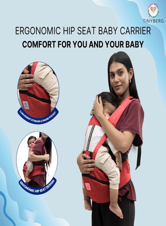 Tinyberg | Baby Carrier for 0 to 3 Year Baby | Baby Carrier for Newborn | Baby Carrying Bag | 4-in-1 Hip Seat, Adjustable Straps, Soft Thigh Padding, Large Storage & Phone Pocket | Baby Carry Bag | Kangaroo Bag | Up to-15 Kg - Sunset Red - Image 4