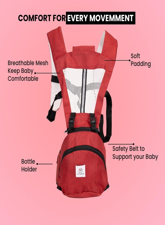 Tinyberg | Baby Carrier for 0 to 3 Year Baby | Baby Carrier for Newborn | Baby Carrying Bag | 4-in-1 Hip Seat, Adjustable Straps, Soft Thigh Padding, Large Storage & Phone Pocket | Baby Carry Bag | Kangaroo Bag | Up to-15 Kg - Sunset Red - Image 3