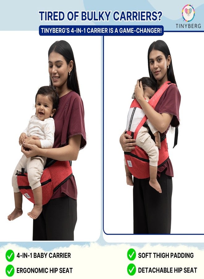 Tinyberg | Baby Carrier for 0 to 3 Year Baby | Baby Carrier for Newborn | Baby Carrying Bag | 4-in-1 Hip Seat, Adjustable Straps, Soft Thigh Padding, Large Storage & Phone Pocket | Baby Carry Bag | Kangaroo Bag | Up to-15 Kg - Sunset Red - Image 5
