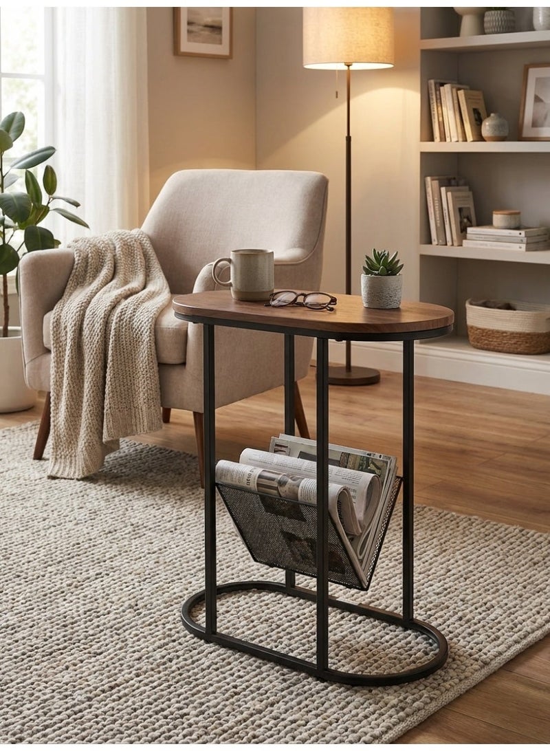 Living Wooden Side Table with Metal Mesh | Modern Coffee and Service Table | Elegant Home Decor and Living Room Furniture - Image 1