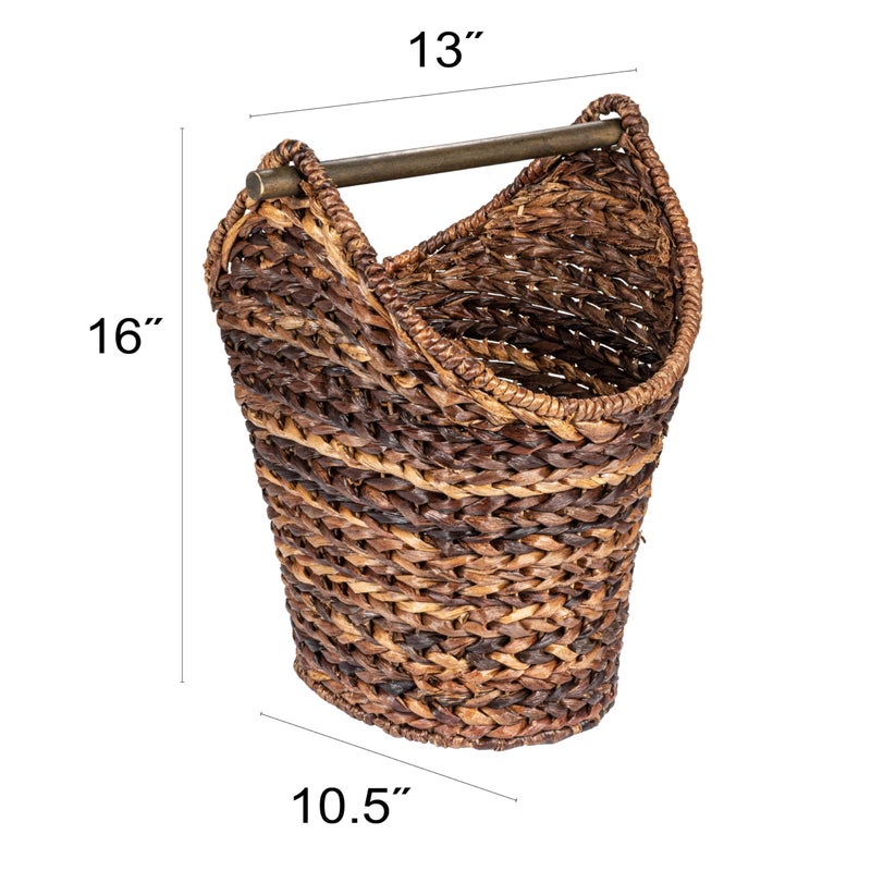 Creative Co-Op Boho Oval Braided Bankuan Bathroom Tissue/Toilet Paper Basket with Wood Handle, Brown - Image 2