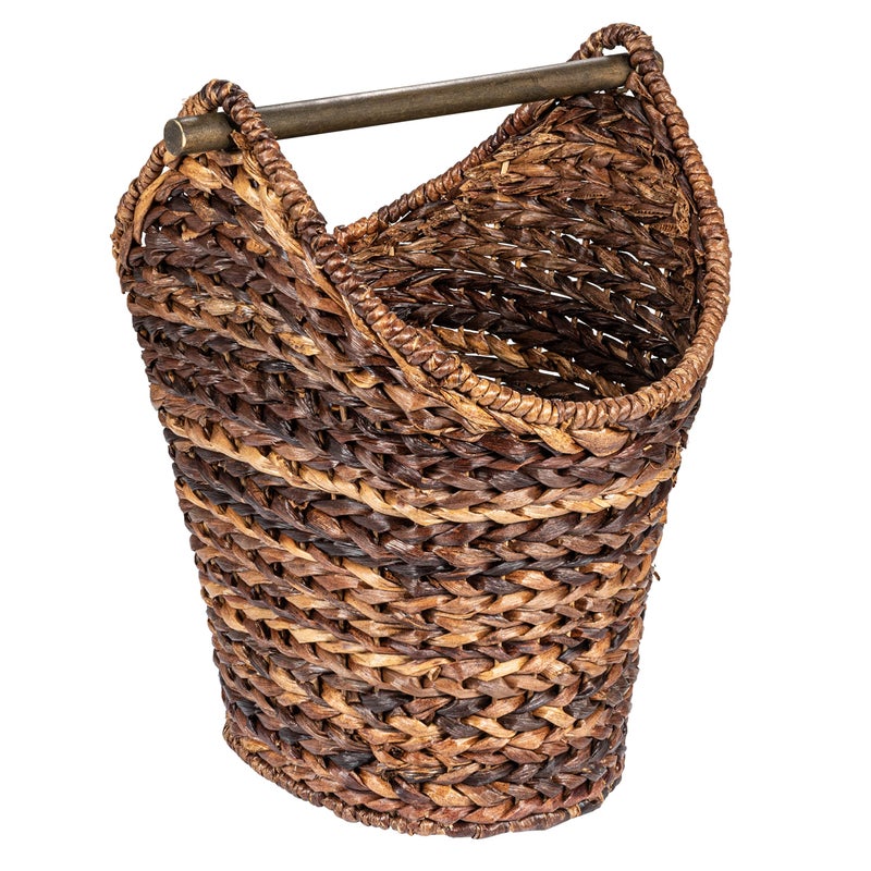 Creative Co-Op Boho Oval Braided Bankuan Bathroom Tissue/Toilet Paper Basket with Wood Handle, Brown - Image 1
