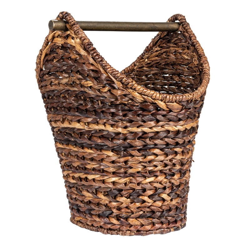 Creative Co-Op Boho Oval Braided Bankuan Bathroom Tissue/Toilet Paper Basket with Wood Handle, Brown - Image 3