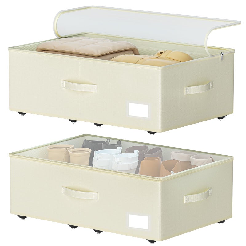 EE-RoomWorld Under Bed Storage with Wheels, No Assemble Required 10 inches height Under Bed Storage bins,Large capacity Rolling Underbed Shoe Storage containersï¼Œdorm underbed storage drawers - Image 1