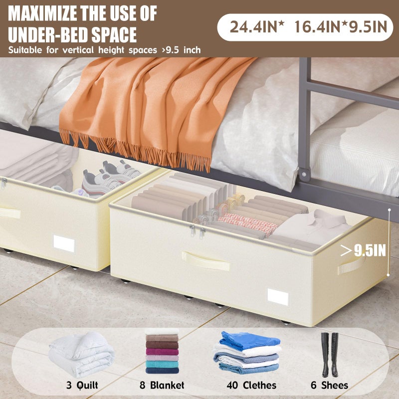 EE-RoomWorld Under Bed Storage with Wheels, No Assemble Required 10 inches height Under Bed Storage bins,Large capacity Rolling Underbed Shoe Storage containersï¼Œdorm underbed storage drawers - Image 2