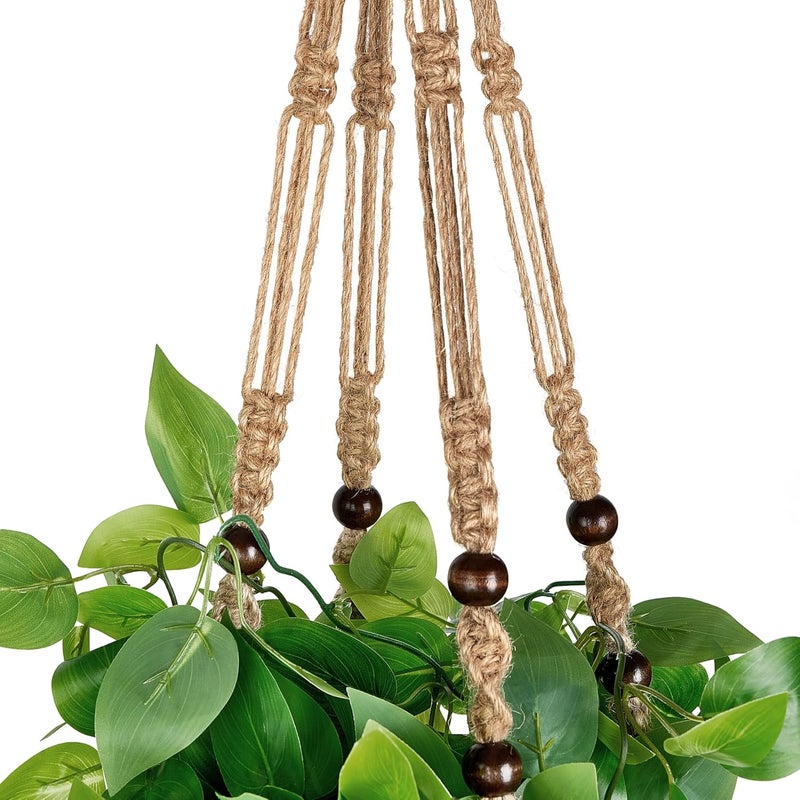 Mkono Fake Hanging Plant with Pot, Artificial Plants for Home Decor Indoor Macrame Plant Hanger with Fake Vines Faux Hanging Planter Greenery for Bedroom Bathroom Kitchen Office Decor, Brown (Pothos) - Image 4