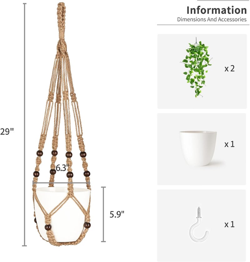 Mkono Fake Hanging Plant with Pot, Artificial Plants for Home Decor Indoor Macrame Plant Hanger with Fake Vines Faux Hanging Planter Greenery for Bedroom Bathroom Kitchen Office Decor, Brown (Pothos) - Image 5